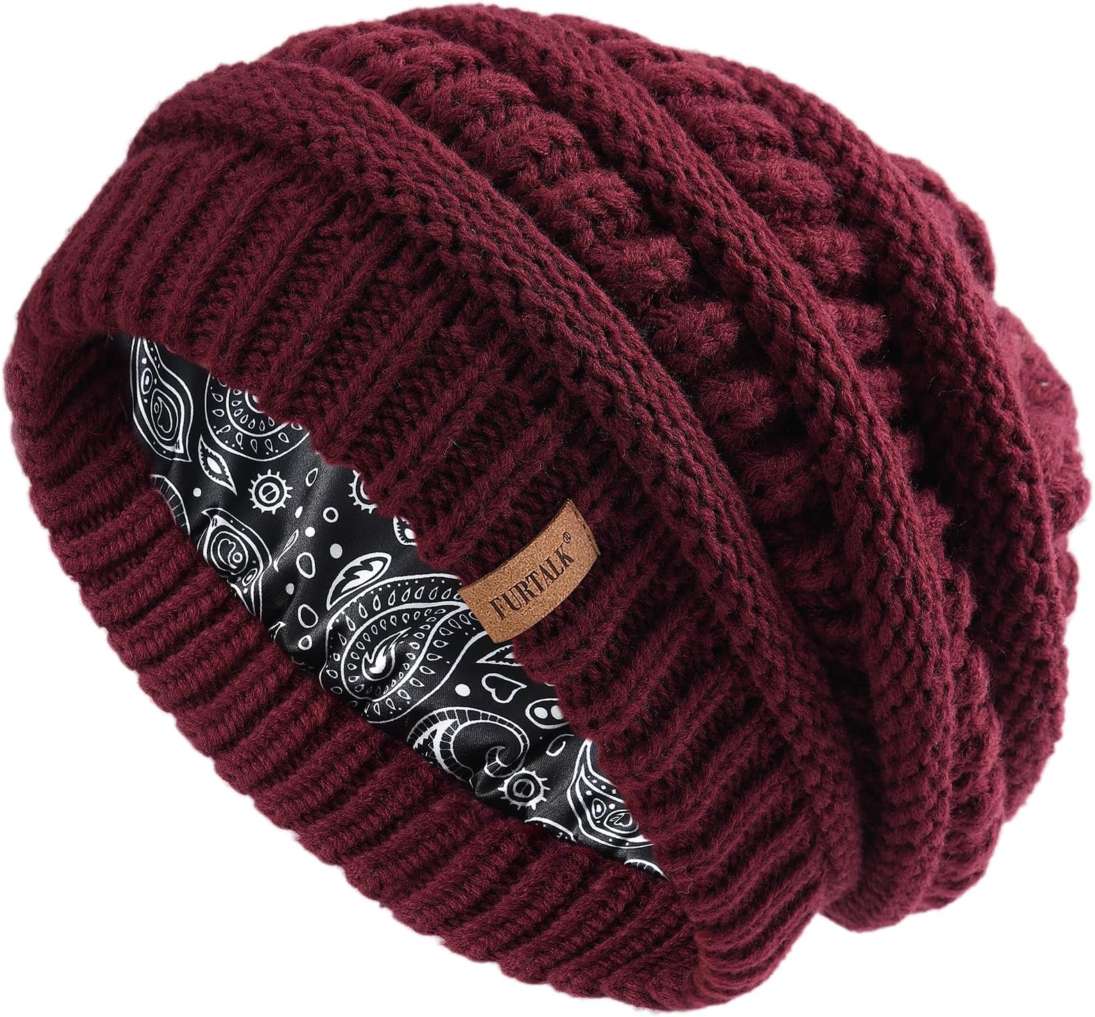 Satin lined cable beanie