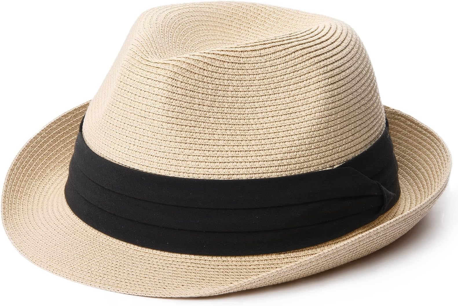 Short brim straw trilby in beige