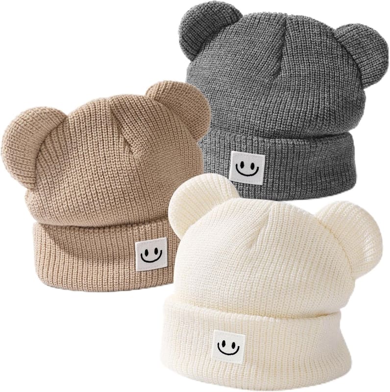 Soft bear ear toddler beanie