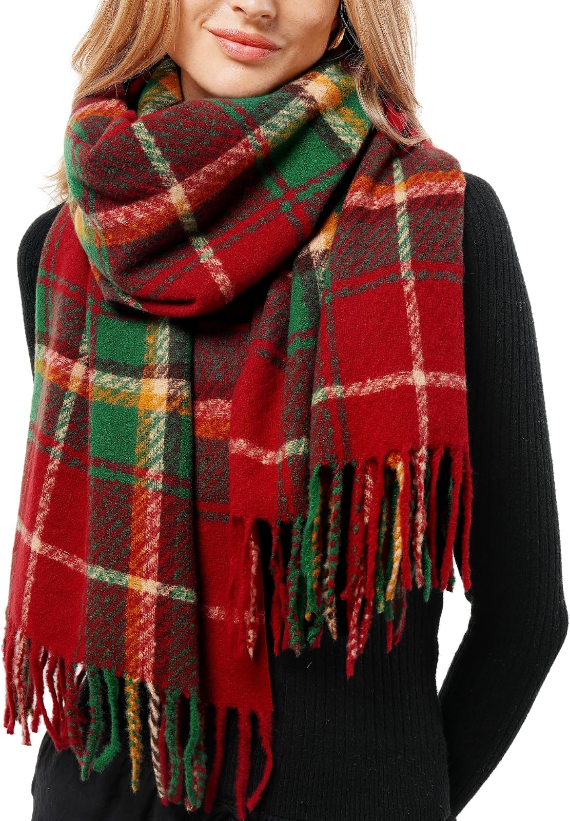Tassel plaid wrap