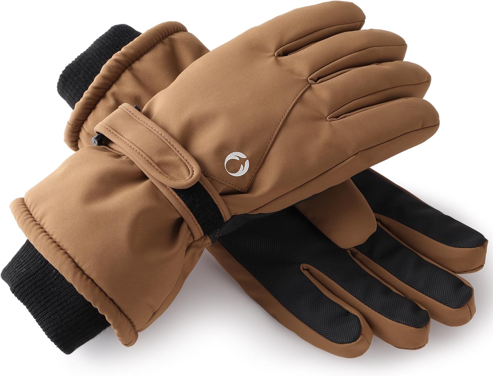 Waterproof ski gloves in khaki