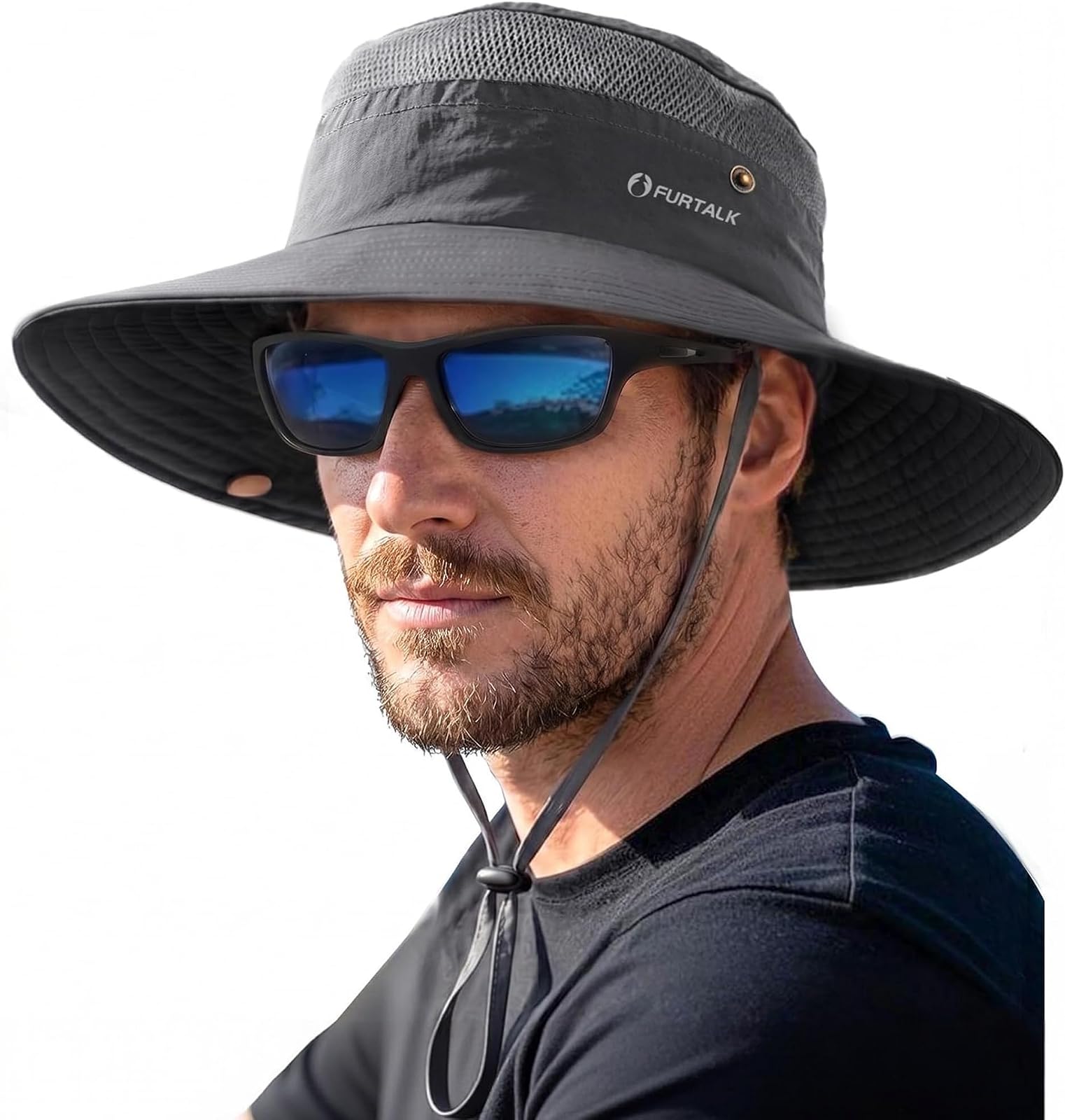 Wraparound mesh sun hat in dark grey