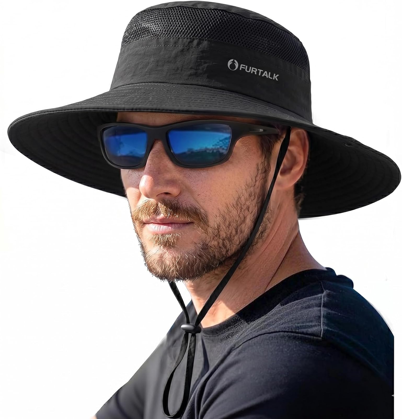 Wraparound mesh sun hat in black
